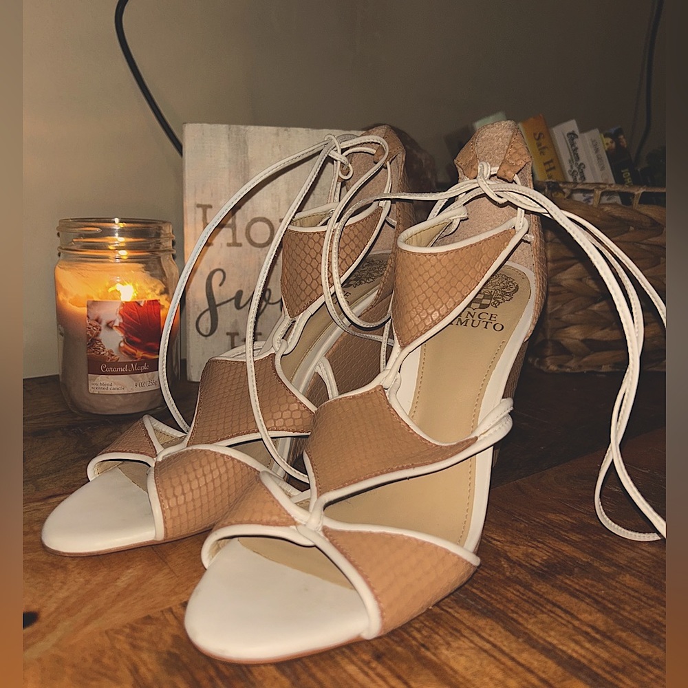 Vince Camuto cream lace up wedge